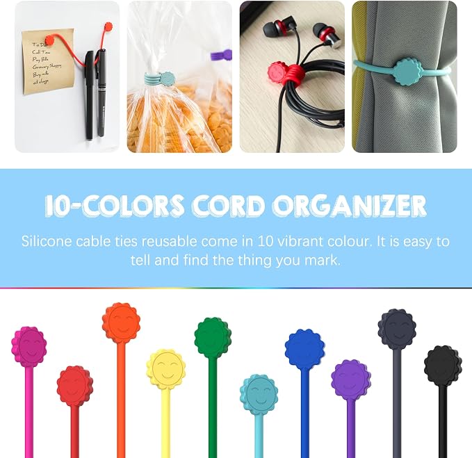 Rich&Ray Silicone Magnetic Twist Ties, Reusable Magnetic Ties for Bundling and Organizing Cable, Hanging or Holding Stuff, Kitchen Magnets, Office Magnets or Just for Fun (Black, 9 pack)