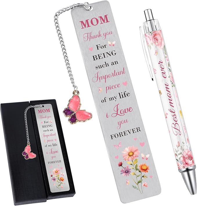 Mom Bookmark with Pen Gifts - Inspirational Mom Gifts for Mama Mother Stepmom, Encouraging Appreciation Mothers Day Retirement Thanksgiving Christmas Birthday Present from Daughter Son