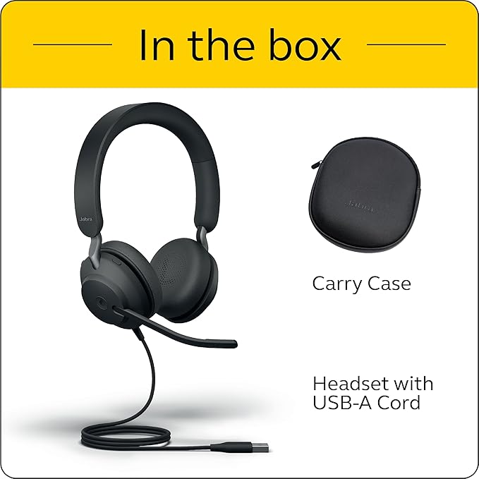 Jabra Evolve2 40 UC Wired Headphones, USB-A, Stereo, Black – Telework Headset for Calls and Music, Enhanced All-Day Comfort, Passive Noise Cancelling Headphones, UC-Optimized with USB-A Connection