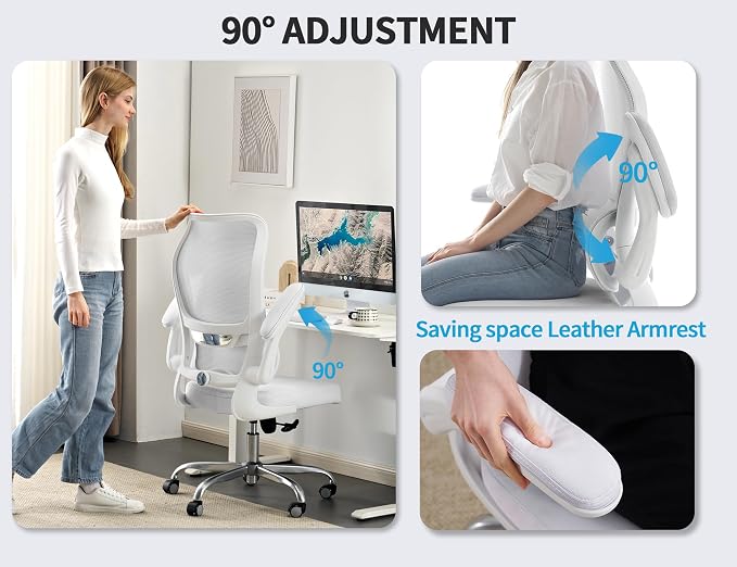 TRALT Ergonomic Office Chair- Desk Chair with Adjustable Lumbar Support | Big and Tall Back Ergonomic Desk Chair - Home Office Mesh Chairs and PU Leather Seat for Home Reading to Adults(White)