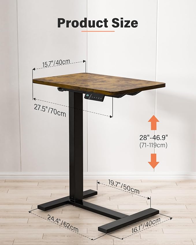 FiCiHi Electric Standing Desk with Wheels – Adjustable Height Mobile Sit-Stand Laptop Table, Portable Rolling Small Computer Workstation for Home Office & Bedside Use (28"x16", Rustic Brown)