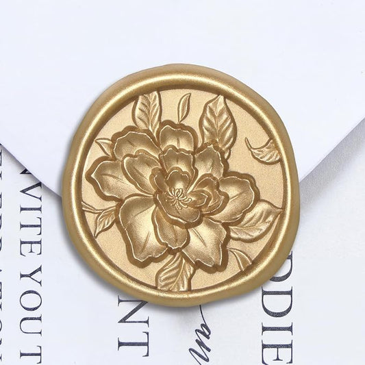 UNIQOOO Wax Seal Stickers - 3D Vintage Floral Wedding Invitation Envelope Botanical Seal Stickers, 50 Pcs Self- Adhesive Light Gold Flower Stickers, Perfect for Invitation, Gift Wrapping, Party