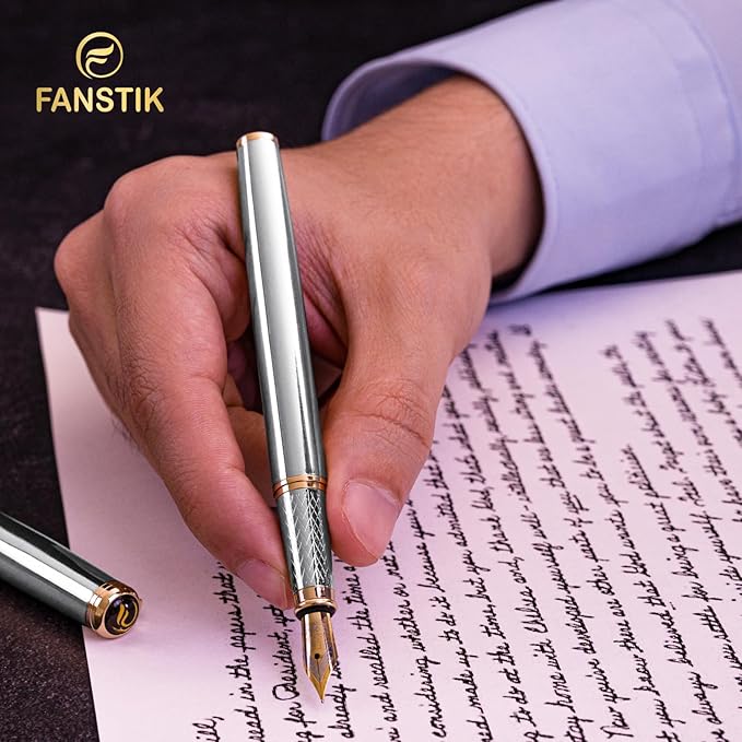 Silver&Gold Luxury fountain pen, fancy gift set for women, Real 24K Gold Plating, Professional executive pen gift set for men (Lux fountain Silver-Gold)