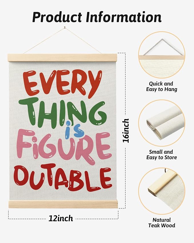 FGFK Everything is Figureoutable Colorful Inspirational Wall Art Poster Hanger Frame, Motivational Positive Affirmations Canvas Prints Framed Wall Decor for Office Classroom Home, 12x16 Inch