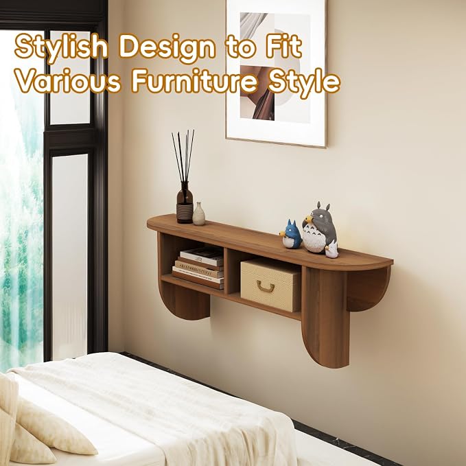 Floating Solid Wood Console Table, 39'' Wall Mounted Narrow Entryway Table with Storage Shelf, Modern Couch Table Small Entry Way Tables for Entryway, Front Hall, Hallway (Walnut, 39.37IN)