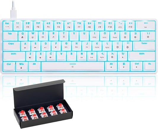 CHONCHOW 60% Mechanical Keyboard Gaming RGB Backlit with app Compact 61 Key Portable Mini Keyboard Blue MX Switch Compatible with Windows iMac Laptop PC Computer Office Gamer (White, red Switch)