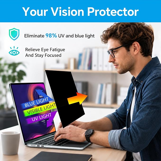 STARY 4-way 360°Laptop Privacy Screen Filter 16 Inch 16:10 Ratio(1920x1200), Anti Glare & Blue Light Filter, Removable Privacy Screen Protector for Laptop Monitor, Compatible with HP Dell Acer Lenovo Samsung ASUS Toshiba