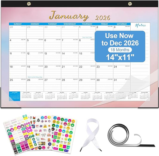 Gannyfer Desk Calendar 2026, Desk/Wall/Fridge 2026 Calendar, Use Now to Dec 2026, Magnetic Calendar for Refrigerator, 14" x 11", 18 Monthly Yearly Small Calendar 2025-2026 for Office, Home or School (3 Stickers)