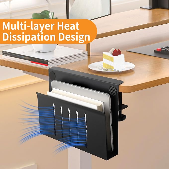 Desk Side Storage with Pen Holder, No Drill Hanging Organizer | Laptop Holder Under Desk Organizer, Multi-Functional Table Side Tray, Desktop Space Saver for Office & Home
