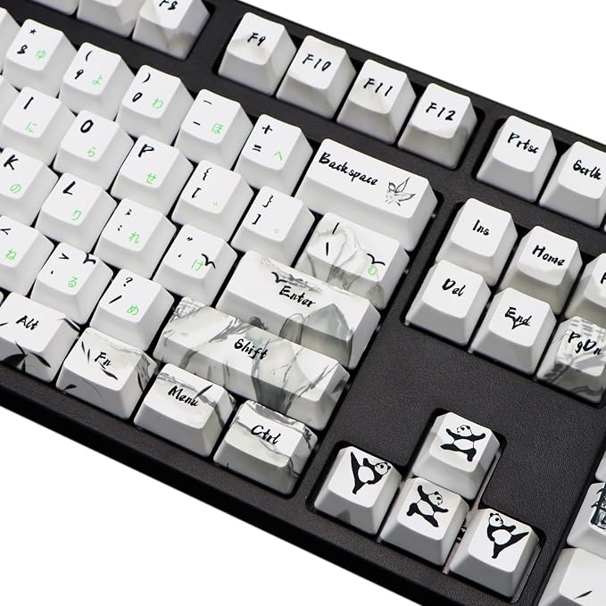 MOLGRIA Keycaps 110 Set Ink Panda for Full Sized Keyboard, Custom PBT OEM Profile Key Caps with Japanese Font for Cherry MX Khail Switches 60 Percent Gaming Keyboard