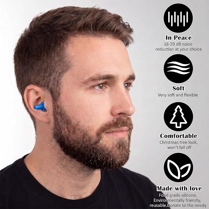 24 Pair Blue Ear Plugs - NRR 29dB Reusable Silicone Ear Plugs with Plastic Cases for Sleeping, Noise Cancelling, Concerts, Shooting, Swimming