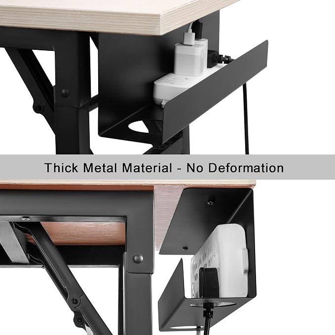 ZhiYo 16.5in Steel Cable Management Under Desk Tray, Large Clamp-On Under Table Cord Hider Tray, No Drill Cable Organizer for Desk, Wire Management Raceway, Black Rack, W3in x H4.7in