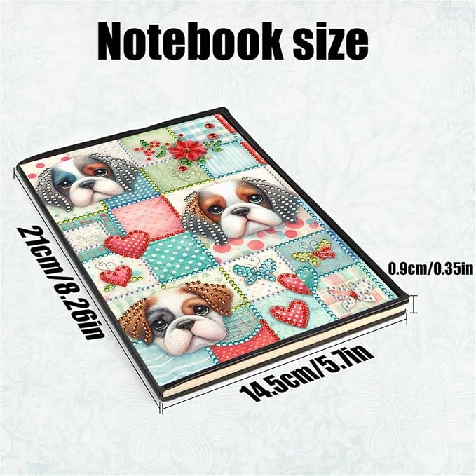 FRANDEK Diamond Art Painting Notebook Kit, Plaid Dog A5 DIY Journal with 50 Blank Pages, Crystal Rhinestone Cover with Waterproof Canvas, Beginner Craft Set with Full Tools for Adults