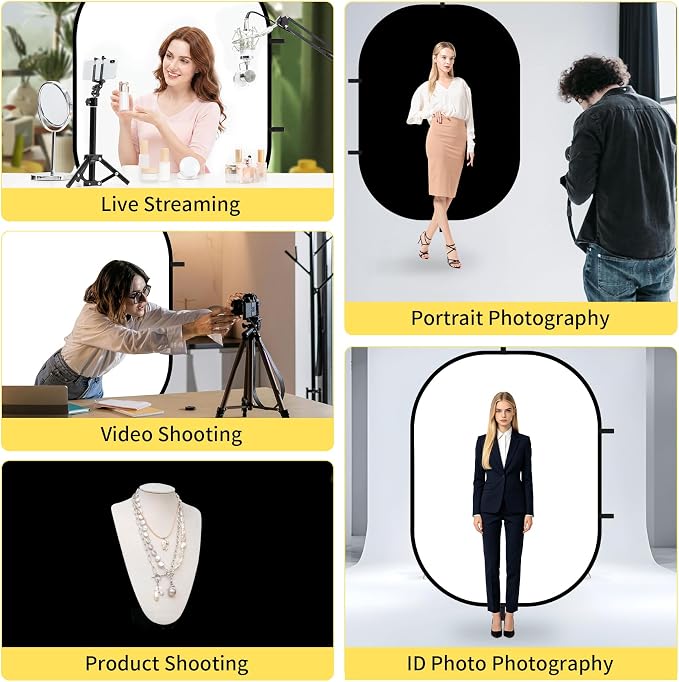 3x5ft Black White Background, Muslin Pop-Up Collapsible Backdrop 2-in-1 Self Tape Backdrop with Clip and Carry Bag for Portrait and Headshot Photography
