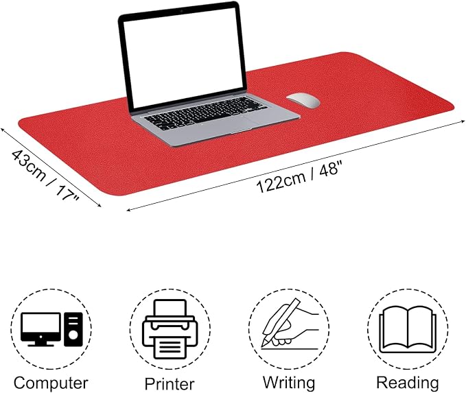 PATIKIL Large Desk Mat, 48"x17" Non-Slip Waterproof PU Leather Desk Pad, Dual Sided Desktop Protector Cover for Office Home Work Study, Dark Red