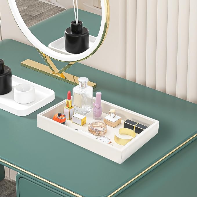 Bedside Organizer Tray, Desktop Storage Tray for Jewelry, Sunglass, Phone, Watch, Perfume,Lipstick, Nightstand Desk-top Catchall Tray, Multi-use Holder Tray for Desk Drawer (Beige 1Grid)