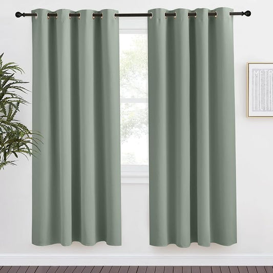 NICETOWN Blackout Greyish Green Curtain 78 inch Length for Bedroom, W55 x L78, 1 Panel, Thermal Insulated Grommet Room Darkening Window Drape Sound Dampening for Living Room