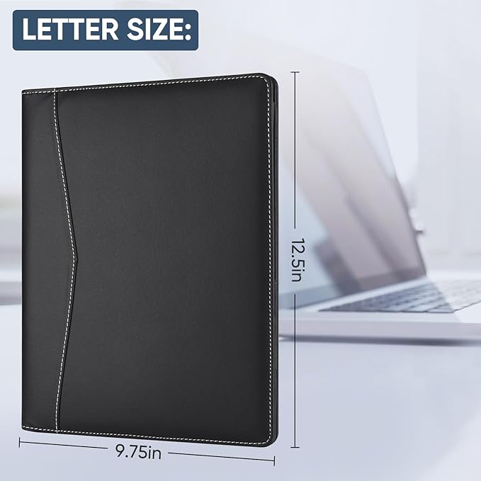 Pacific Mailer Padfolio Portfolio Leather Binder, Interview Legal Document Organizer, Business Card Holder Included Letter Sized Writing Pad [Piano Noir Faux Leather Matte Finish]