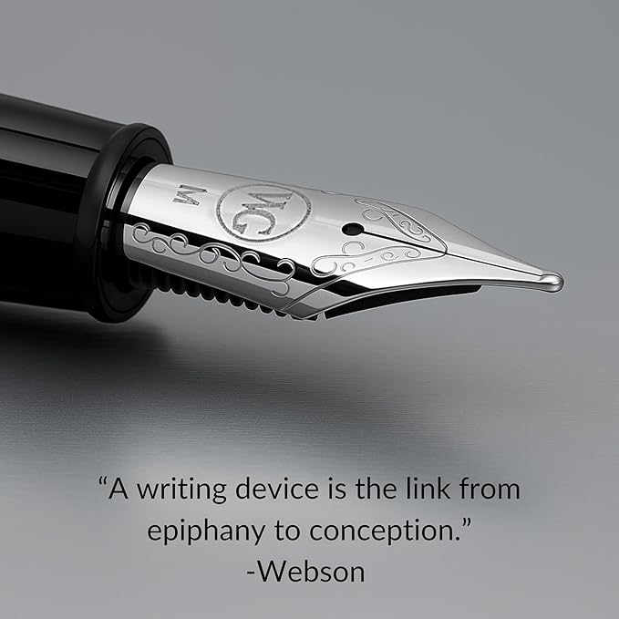 ‘The Raider’ Silver Luxury Executive Fountain Pen, Polished Chrome and Lacquer, Stainless Steel Nib, Easy Refill Ink Piston Converter, Smudge Free, No Bleed, Fits Our Instant Insert Ink Cartridges