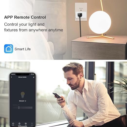 WiFi Dimmer Smart Plug Compatible with Alexa Google Home for Voice Control Mini Smart Outlet Socket with Timer Wireless Remote Control Max Power 300W, No Hub Required, 2.4GHz 1 Pack