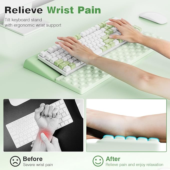 Ospelelf Keyboard Wrist Rest, Ergonomic Memory Foam Wrist Support for Typing & Gaming, Tilted Keyboard Pad, Aesthetic Desk Accessories for Office, Relief for Carpal Tunnel & Wrist Pain, Light Green