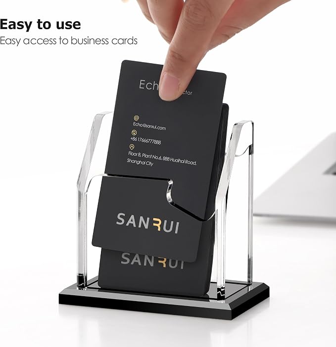SANRUI Vertical Business Card Holder for Desk, 1-Slot Black Base | Holds 60 cards, professional desktop display stand for office reception & trade shows, ideal for gift card name card