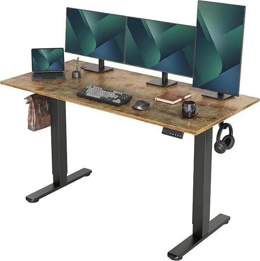 Claiks 55 x 24 Inch Rustic Brown Electric Standing Desk | Adjustable Height, Sit Stand, 3 Memory Presets, Cable Management, Spacious Ergonomic, Home Office & Bedroom