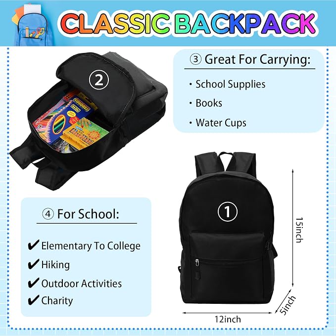 Gilprop 86 Pcs School Supplies Kit with Backpack Back to School Supplies Bag Set Elementary Essential Bundle Bulk for Student Classroom(Black)