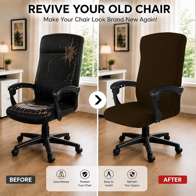 Stretch Computer Office Chair Cover with Durable Zipper - Universal Washable Removable Spandex Rotating Boss Chair Slipcovers for Dogs, Cats, Pets - Anti-dust Soft Desk Chair Seat Protector