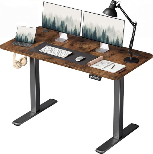 Furmax 48 Inches Electric Height Adjustable Standing Desk Home Office Desk | Large Sit Stand Up Computer Desk Memory Preset with T-Shaped Metal Bracket, Brown