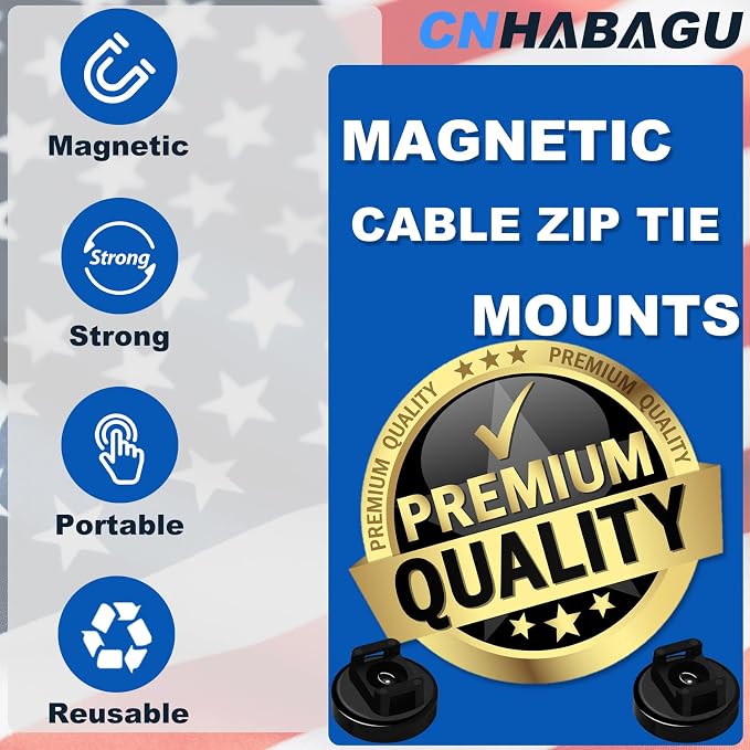 Magnet Zip Tie Mount Magnetic Zip Ties Mount Holder Strong 1-Second Magnetic Snap Installation Heavy-Duty Cable Tie Mounts for Car Boat Workshop Home Office (20pcs, D20 0.78IN)