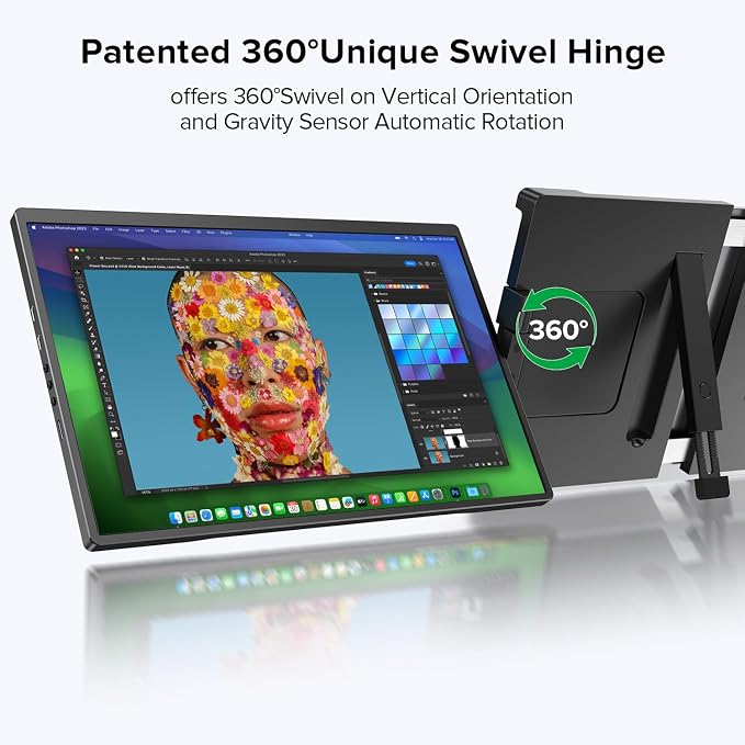 UPERFECT Laptop Screen Extender, 2K 14" 360°Unique Swivel Hinge w/ 180° Automatic Rotation, 2240x1400 QHD IPS Portable Monitor for 14"-17'' Laptops, Plug & Play with Mac, Wins, Dex (Only one Screen)