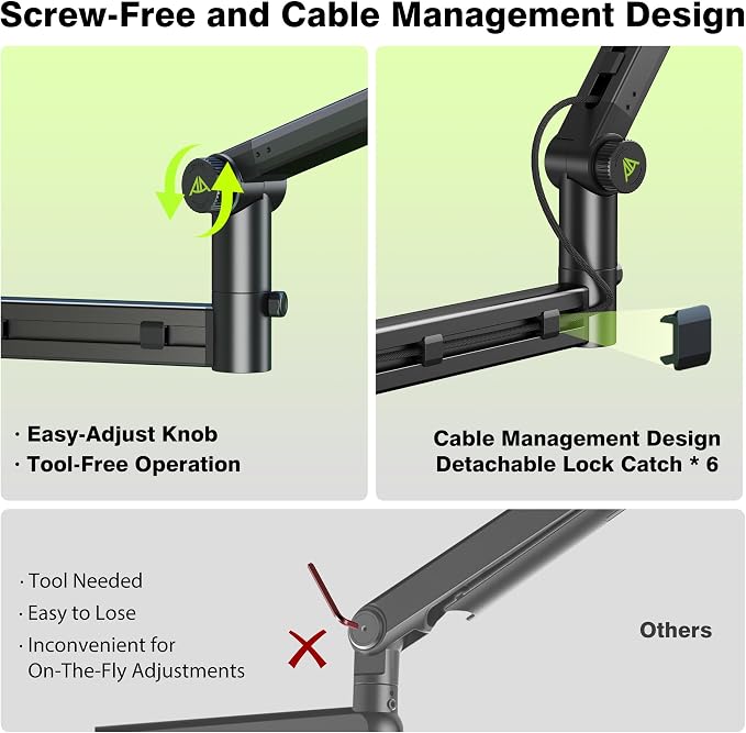 AA AUDIO ACCESSORY Mic Arm Desk Mount (Design for Heavy Mic) 6.6lbs Load Capacity, Stable Gear Lock Never Sags, Metal Low Profile Microphone Boom Stand for Shure SM7B SM7dB MV7, Blue Yeti, Rode PodMic