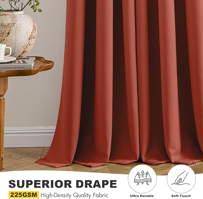 MIULEE Blackout Curtains for Bedroom Living Room 2 Panels, Thermal Insulated Room Darkening Drapes Grommet Noise Reducing Light Blocking Window Treatments 45 Inches Long 40x45 Inch Burnt Orange