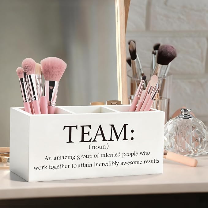 Team Gifts Pen Pencil Holder for Coworkers Employees | Wood Desk Organizer and Accessories, Coworker Gift for Office Tabletop