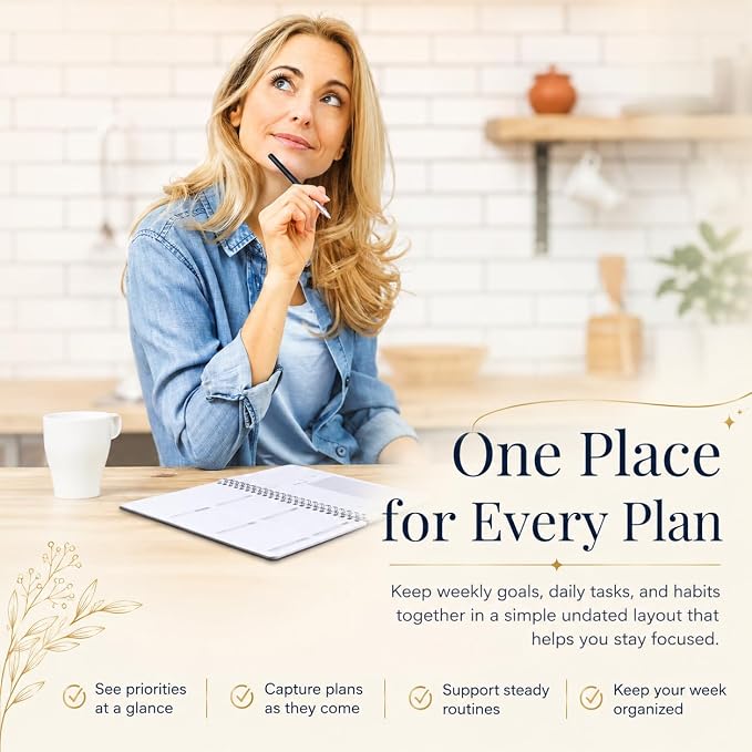 Undated Weekly Planner Notebook, 52-Week To-Do List Organizer with Weekly Goals, Habit Tracker and Priority Planner, Spiral Bound 5.8" x 8" Planner for Women and Men