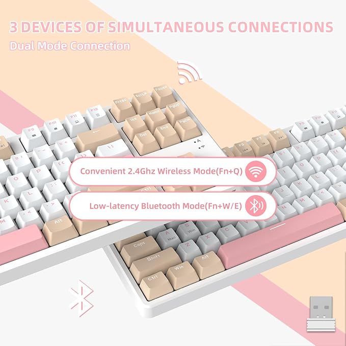 A.JAZZ Wireless Mechanical Keyboard, 87 Keys TKL Hot Swappable Bluetooth Gaming Keyboard, Dual Mode BT5.0/2.4G with Detachable Frame, USB Hub OEM Keycaps Custom Keyboard for PC Gamer Xbox(Red Switch)