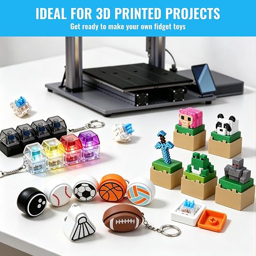 Leezmark 60 Pcs Mechanical Keyboard Switches, 3-PIN Blue Key Switches Keyboard Clickers for 3D Printed Clicky Fidget, Dustproof Replacement Keys for Most Gaming Keyboards