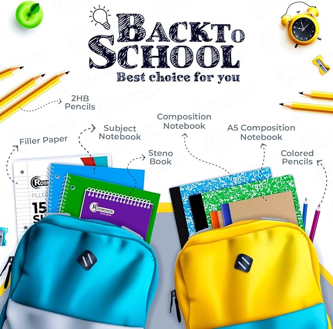 Rosmonde Spiral Notebooks, 24 Pack, 1 Subject Notebook, Wide Ruled, 70 Sheets, 8 x 10-1/2", 3 Hole Punched, Bulk Single Subject Spiral Notebook Bulk, School Supplies, Assorted Colors Pack of Notebooks