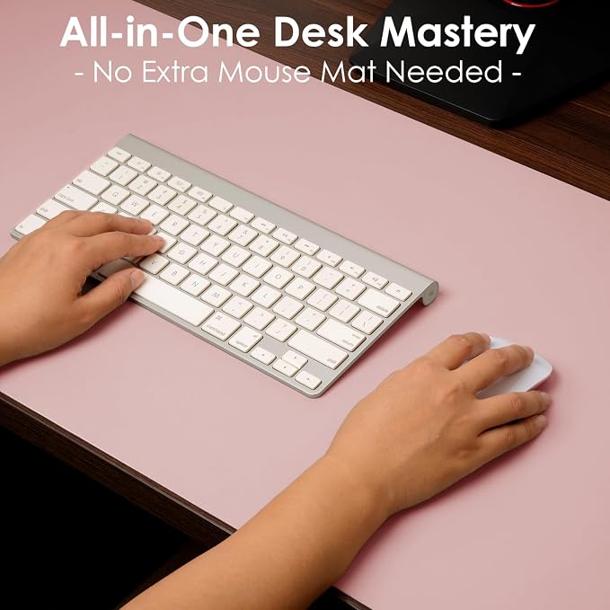 Leather Desk Pad Protector, Waterproof Mouse Pad, PU Desk Mat, Office Desk Cover, Desk Writing Mat for Office/Home/Work/Cubicle (Light Pink) 23.6x13.7 in