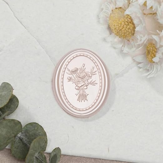 UNIQOOO Wax Seal Stickers - Vintage Photo Frame Floral Bouquet Wedding Invitation Envelope Seal Stickers, 50 Pcs Self-Adhesive Champagne Stickers, Perfect for Invitation, Christmas, Gift Wrapping
