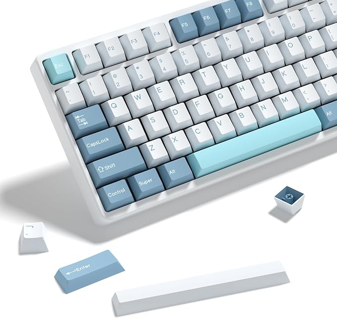 SHOKO PBT Double Shot Keycap Set,176 Keys Blue Cute Custom Key Caps Keycaps 60 Percent Cherry Profile Keycaps for 61/64/68/84/87/100/104/108 Mechanical Keyboard