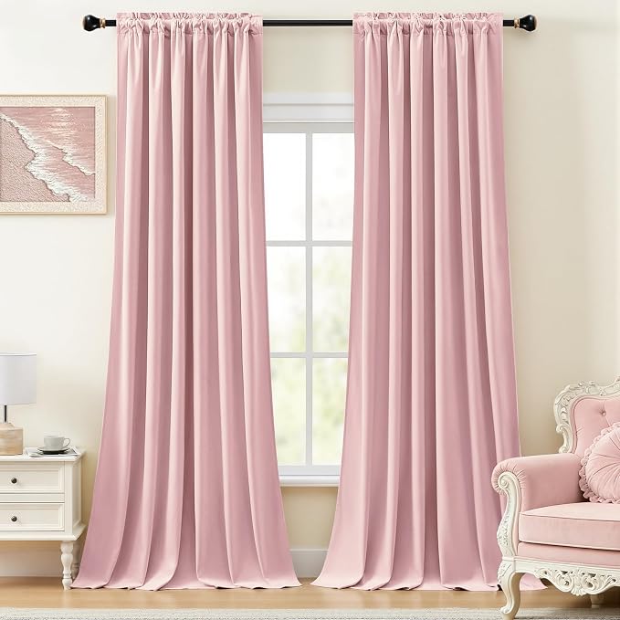 Baby Pink Velvet Curtains 96 Inches for Girls Bedroom, Thermal Insulated Super Soft Room Darkening Curtains Luxury Window Drapes for Living Room Nursery, Back Tab Rod Pocket, W52 x L96, 2 Panels