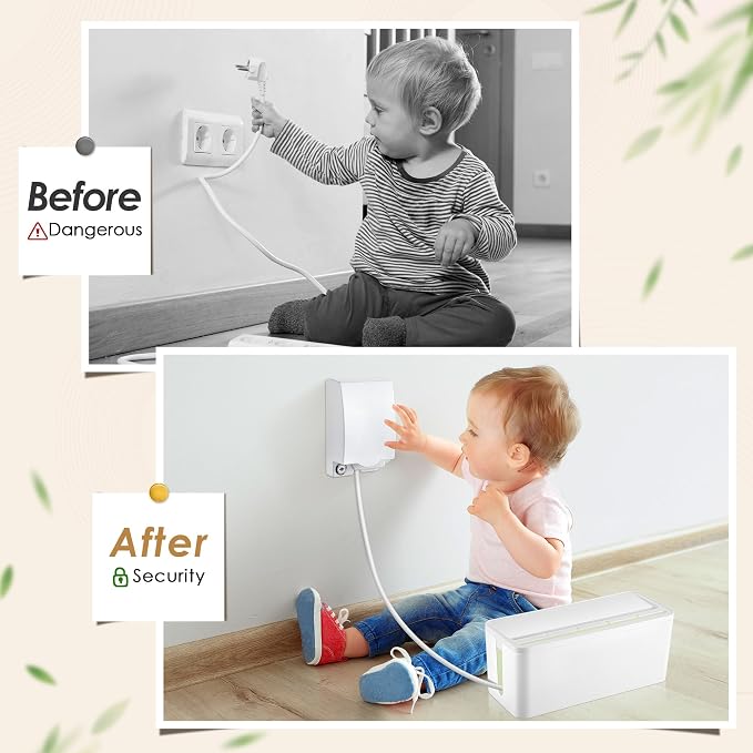 1 Pack Power Strip Cover Baby Proof & 1 Pack Outlet Cover Box | Cable Management Box with Lock, Baby Proof Power Strip with Holes for Wire Storage and Organization, Outlet Protector