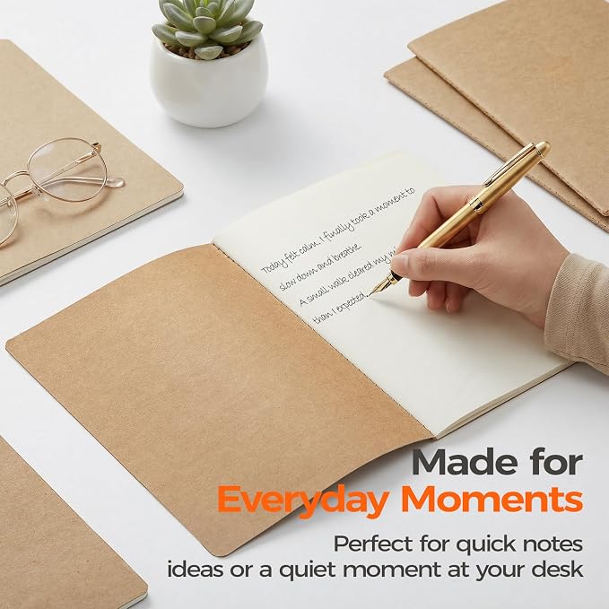 8 Pack Blank Kraft Notebooks A5, Unlined Journals, 80gsm FSC-Certified Paper, 60 Pages, 8.3x5.5 Inches, Softcover Sketch Writing Notebooks for School Office Artists Students