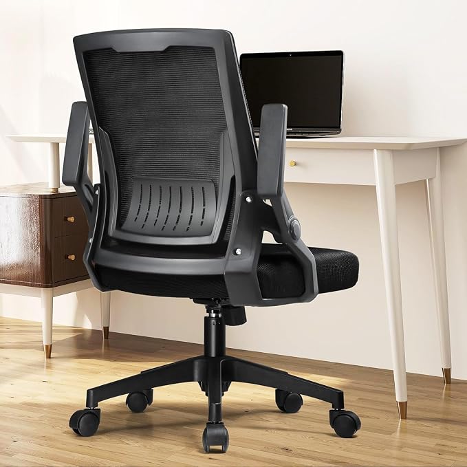 COMHOMA Office Chair with Flip-up Armrests Ergonomic Computer Desk Chair with Adaptive Lumbar Support & Breathable Mesh, Black, Pack of 2