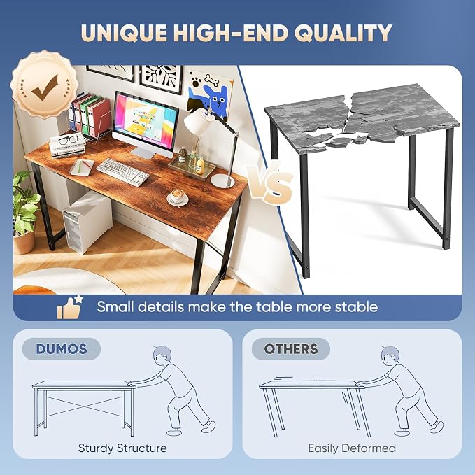 DUMOS 40 Inch Small Computer Desk Writing Gaming Study Work Desks for Bedroom Home Office with Metal Frame Simple Modern PC Table Workstation, Modern Brown