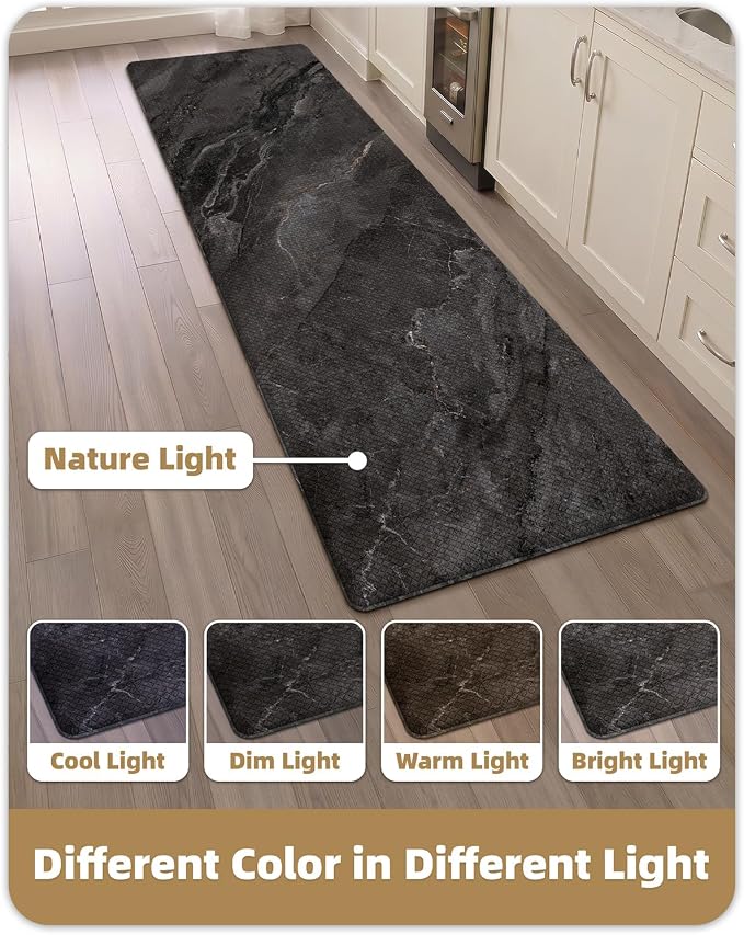 Color&Geometry Kitchen Mats for Floor 24x87 Black Marble Design | Non Slip Kitchen Runner, Easy Clean, Oil/Water Proof, 0.4in Thick Antifatigue Standing Mat For Laundry/Office, Home Decor