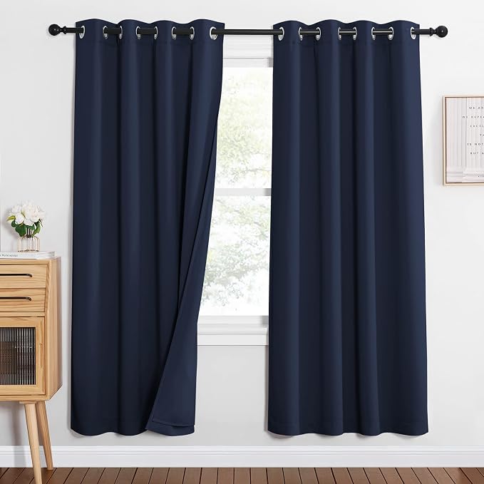 NICETOWN Noise Insulation Curtain Panels, Energy Smart & 100% Blackout Drapes for Dining Room Window, Thermal Insulated Office Lined Window Dressing for Privacy and Quiet(Navy, 52 x 72 inch)
