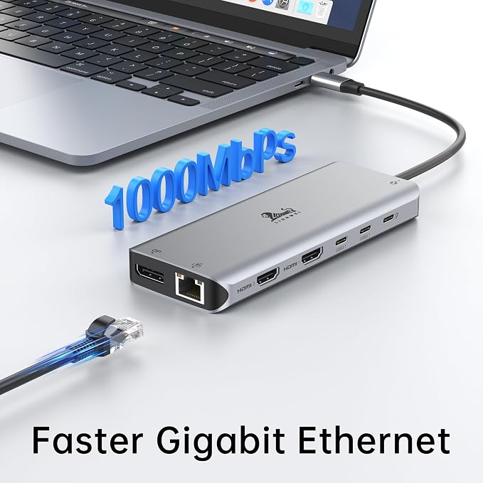 LIONWEI Laptop Docking Station 13 in 1 - Dual HDMI+DisplayPort+10Gbps, 6 USB C/A, 100W PD, Ethernet, SD/TF, Audio, USB C Hub for MacBook/Dell/HP/Surface